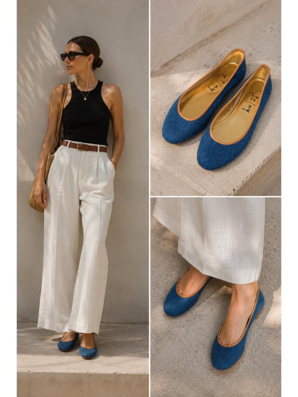 fs/ny Denim Ballet Flats Womens 7.5 B Blue Slip On Round Toe Leather Sole Shoes